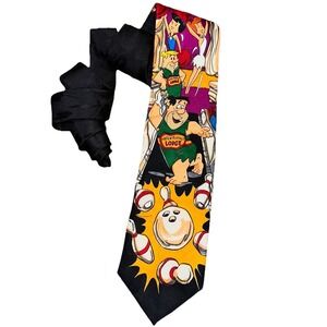 Vintage 1993 Hanna-Barbera The Flintstones Fred Cartoon Bowling Novelty Neck Tie